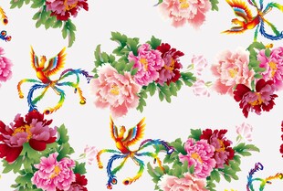 花卉飞鸟图案精美织物设计数码