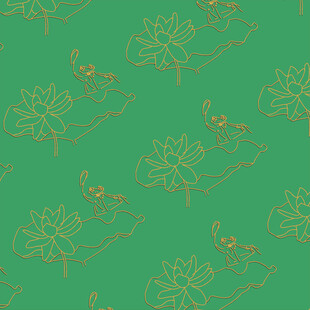 绿色背景金色花卉图案