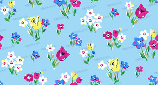 蓝色底花卉图案背景