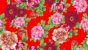 红色花卉图案布料纹理