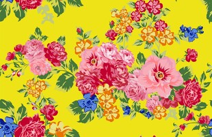 黄色背景花卉图案印花