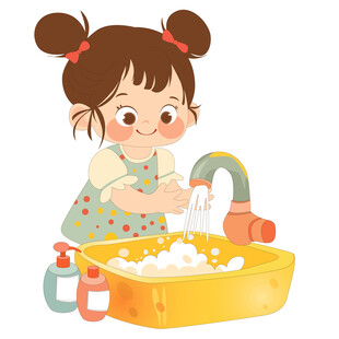 女孩用洗手液洗手良好生活习惯