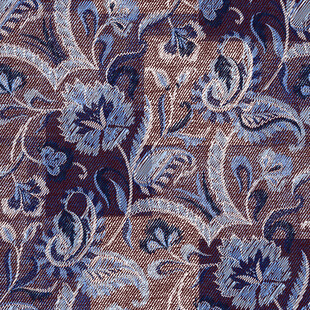 复古蓝棕花卉图案布料