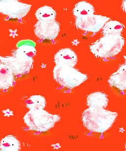 红色背景可爱小鸡图案