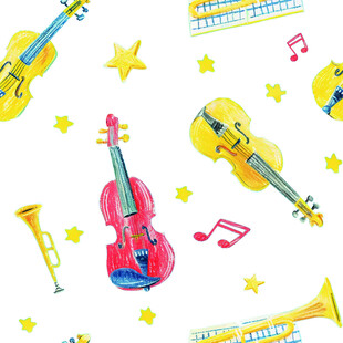 多彩乐器与音符的梦幻组合