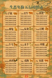 年份生肖五行对照表