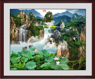 山水荷塘美景图