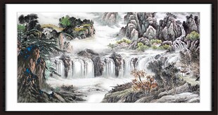 山水国画瀑布景观