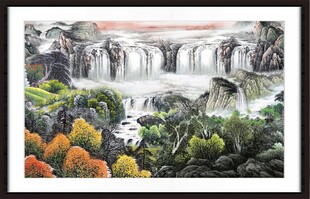 山水瀑布风景水墨画