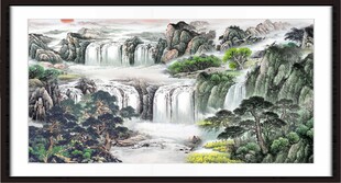 山水国画瀑布景观