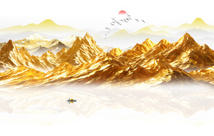 金箔山水画背景墙