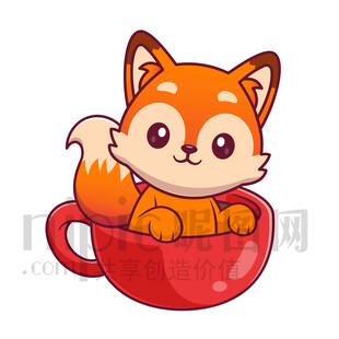茶杯中的可爱小狐狸