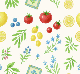 清新蔬果花卉水彩图案