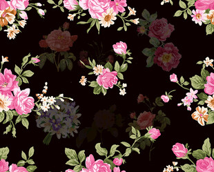 黑色底花卉图案印花