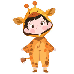 穿长颈鹿睡衣男孩动物卡片插画