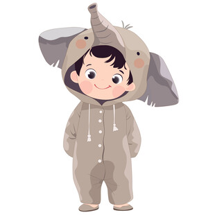 冬季穿大象睡衣男孩动物卡片插画