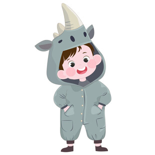 男孩穿卡通服犀牛睡衣可爱动物