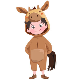 女孩穿卡通玩偶服小鹿睡衣插画