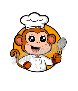 卡通小猴子厨师矢量头像