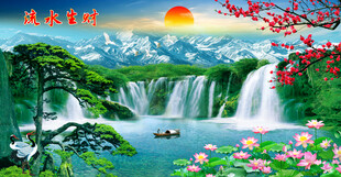 高山流水瀑布山水画