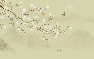 新中式工笔花鸟画电视背景墙