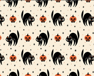 黑猫南瓜万圣节无缝图案