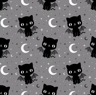 黑猫月亮星星无缝图案