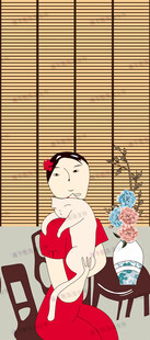 古典红衣女子优雅端坐