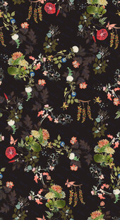 花卉图案的黑色织物纹理