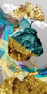 山水发财鹿玄关