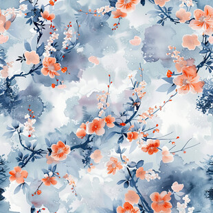 水墨风花卉图案背景图