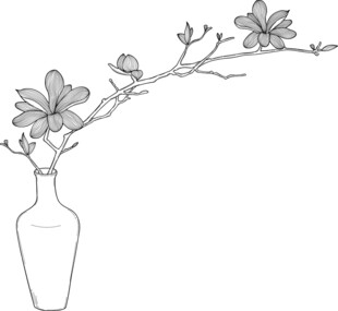 花瓶插枝花卉线描图 矢量图