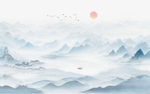 新中式意境水墨画山水电视背景墙