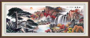 办公室迎客松山水画 