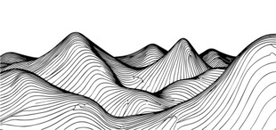 黑白线条勾勒的起伏山峦