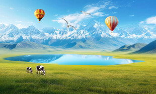 蓝天大草原背景墙壁纸