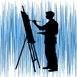 画家专注作画剪影