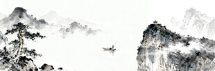 水墨山水间的孤舟意境