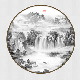 圆形新中式山水画