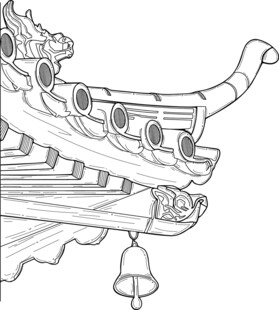 中式古建筑屋檐线条 矢量图