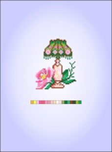 复古卡通台灯与花朵装饰图案像素