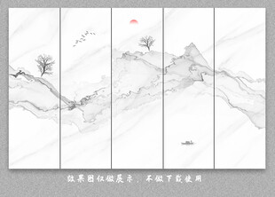 新中式壁画山水画电视背景墙