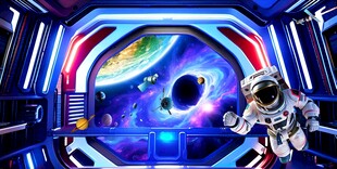 太空舱内宇航员赛博朋克场景