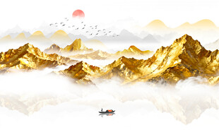 金箔山水画背景墙