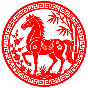红色马年生肖春节剪纸吉祥图案