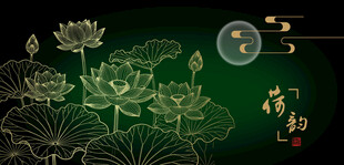 中式古风荷塘月夜插画