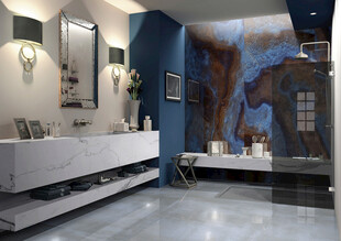 现代风蓝色系浴室分层效果图