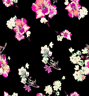 黑色底花卉图案印花