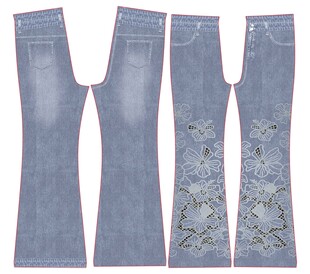 时尚刺绣喇叭牛仔裤展示