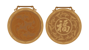 中式福字圆形金属提篮手绘福鹿